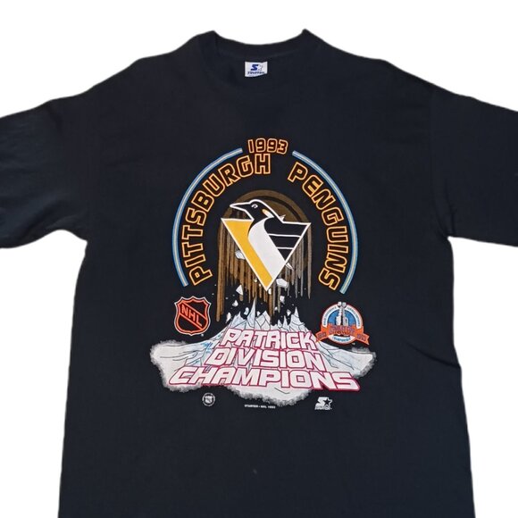 Vintage Starter Pittsburgh Penguins Mens XL Black T Shirt 1993 Champions NHL - Picture 1 of 5
